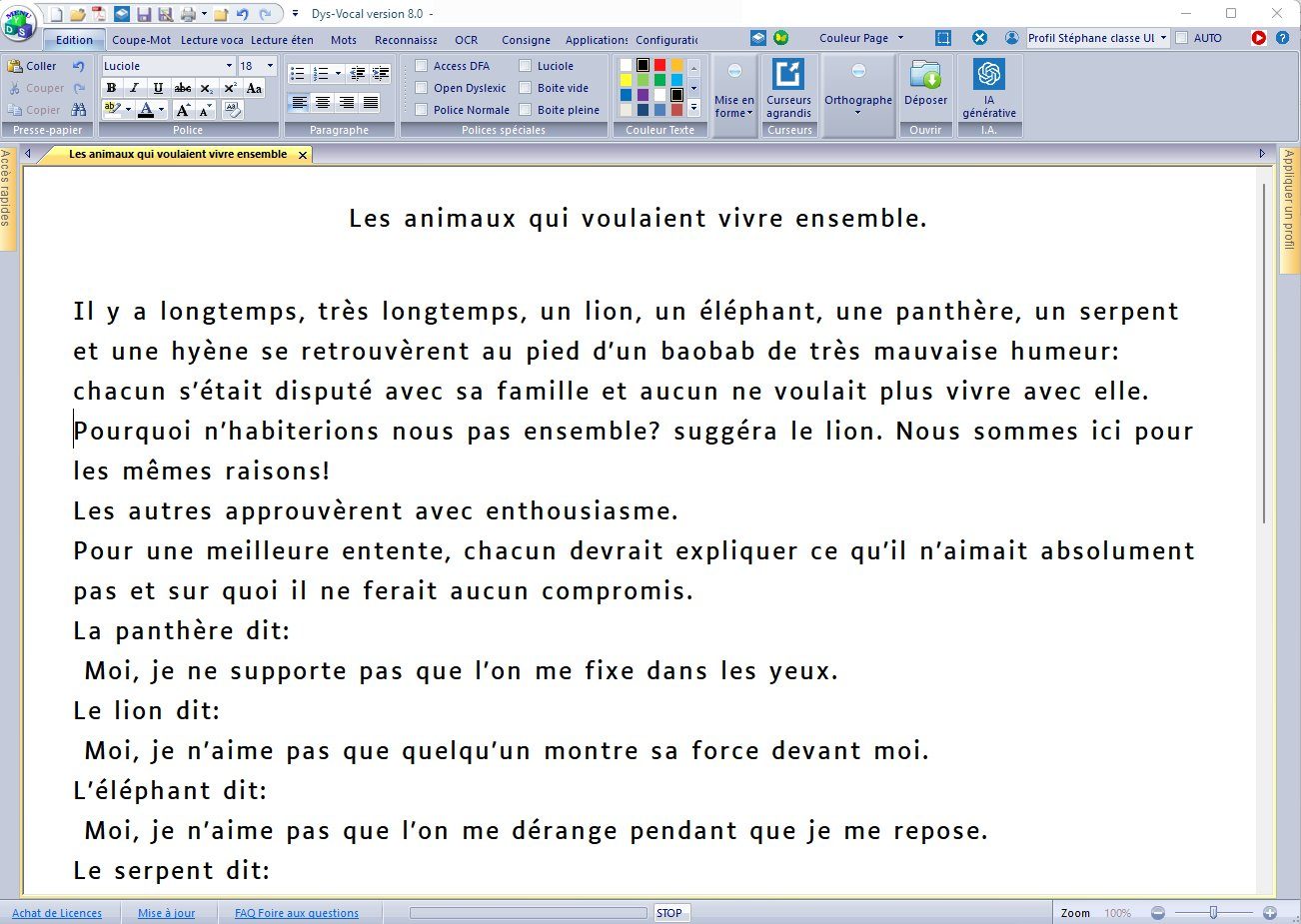 Texte avant adaptation dans Dys-Vocal