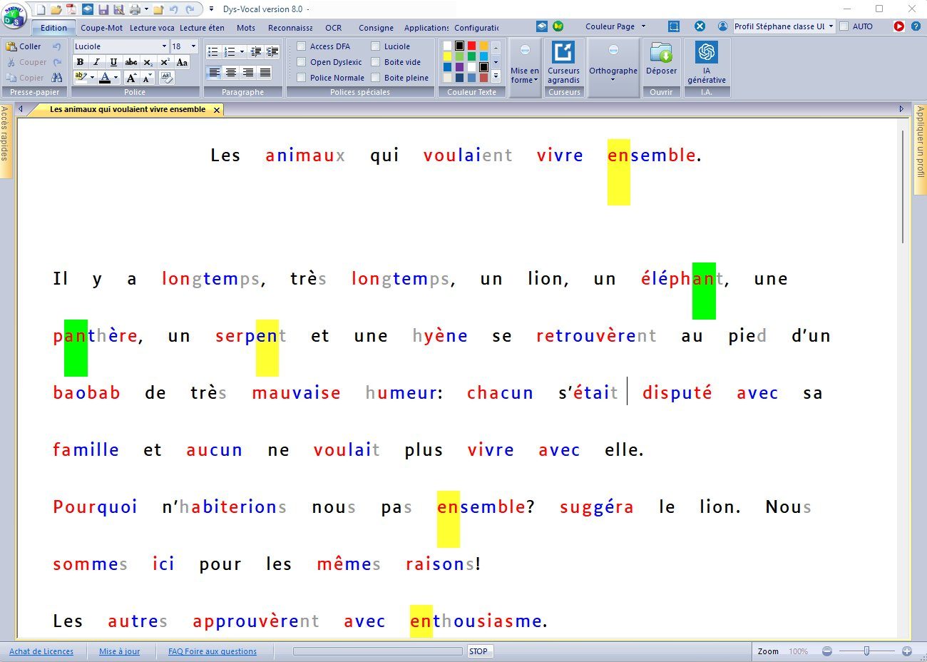 Texte après adaptation dans Dys-Vocal
